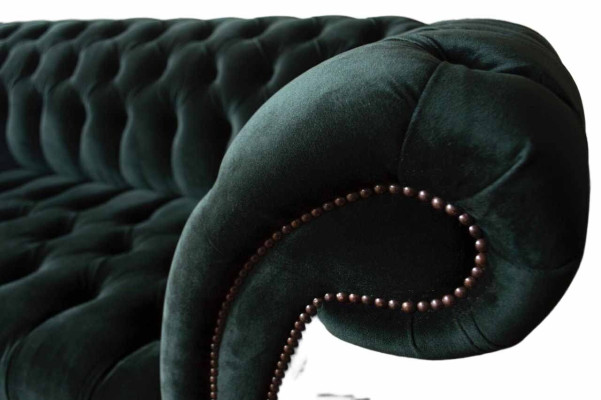 Sofá Chesterfield Diseño Sofá de 3 plazas Tapizado Tela Verde Nuevo