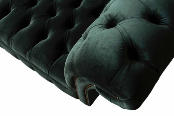 Sofá Chesterfield Diseño Sofá de 3 plazas Tapizado Tela Verde Nuevo
