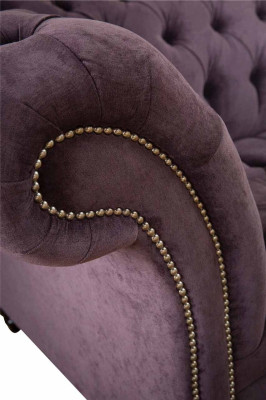 Sofá Chesterfield Moderno de 3 Plazas Tapizado en Tela Textil Lila Nuevo