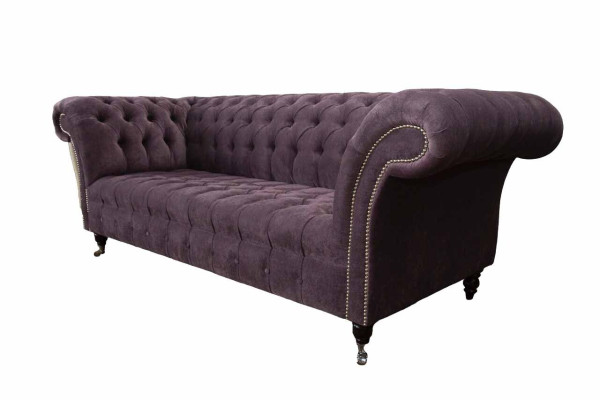 Sofá Chesterfield Moderno de 3 Plazas Tapizado en Tela Textil Lila Nuevo