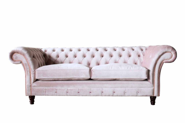 Sofá de 3 plazas estilo Chesterfield, diseño de muebles, asiento de textil tapizado nuevo.
