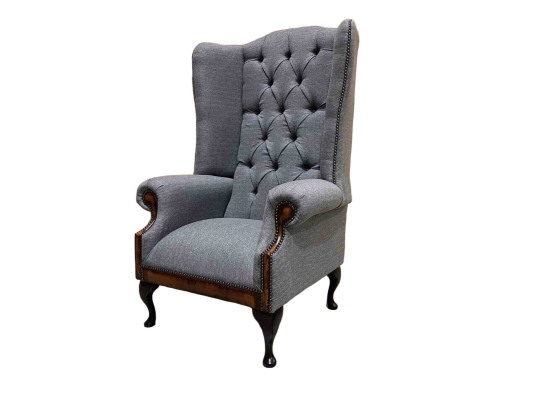 Sillón Chesterfield Orejero Sofá 1 Plaza Gris Tela Textil Nuevo
