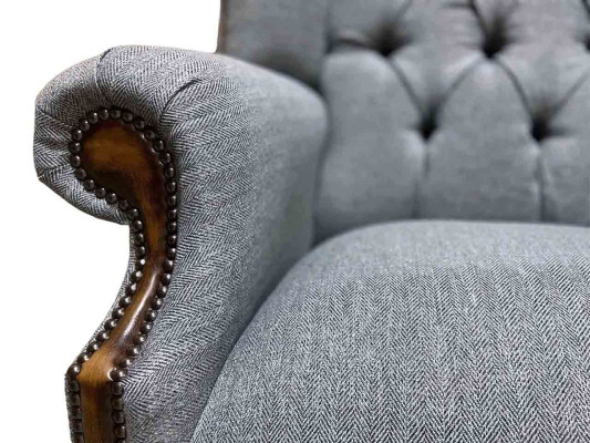 Sillón Chesterfield Orejero Sofá 1 Plaza Gris Tela Textil Nuevo