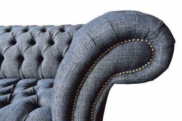 Sofá de diseño tapizado de tres plazas Chesterfield gris, muebles de salón.