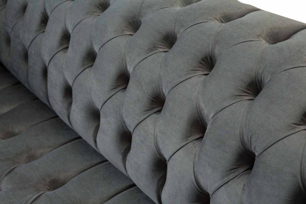 Sofá Chesterfield inglés para oficina de tres plazas de terciopelo gris de 230 cm.