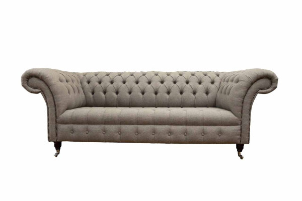 Beige Chesterfield, sofá de estilo inglés clásico y elegante, de 3 plazas y 230 cm de ancho.