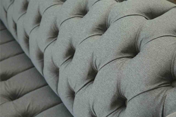 Sofá de 3 plazas de tela moderno de lujo gris Chesterfield nuevo