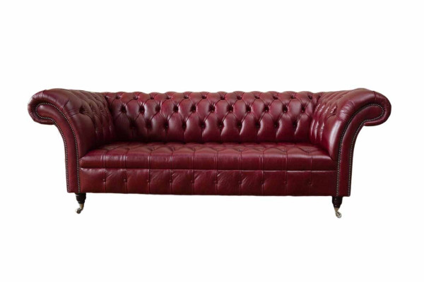 Chesterfield de 3 plazas sofá de cuero tapizado de lujo color marrón muebles de 230 cm.