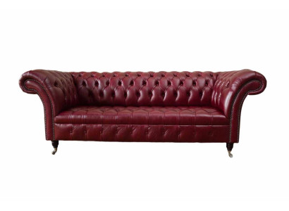 Chesterfield de 3 plazas sofá de cuero tapizado de lujo color marrón muebles de 230 cm.
