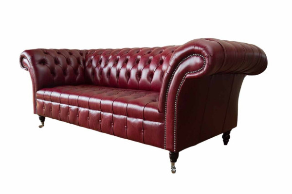 Chesterfield de 3 plazas sofá de cuero tapizado de lujo color marrón muebles de 230 cm.
