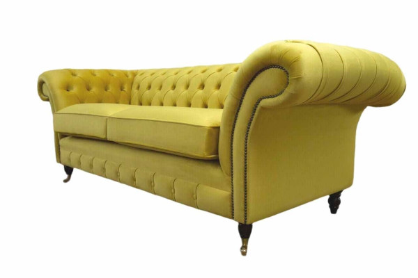 Textil 3 plazas Azul Tela Diseño Sofá Acolchado 230cm Sofá Chesterfield