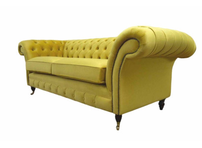 Textil 3 plazas Azul Tela Diseño Sofá Acolchado 230cm Sofá Chesterfield