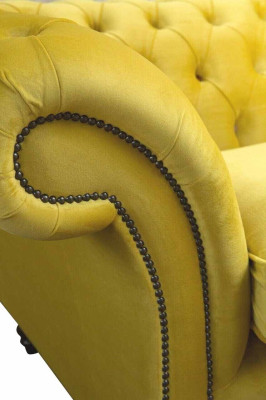 Textil 3 plazas Azul Tela Diseño Sofá Acolchado 230cm Sofá Chesterfield