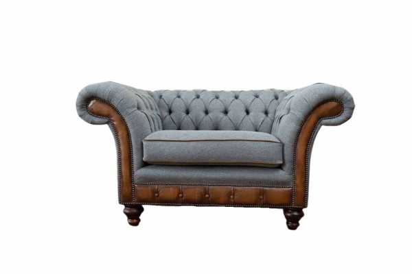 Sillón diseño relajante de tela de lujo Lounge Gris Asientos Chesterfield