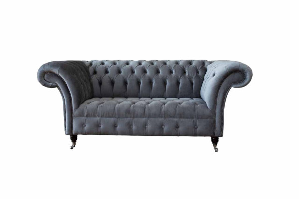 Sofá Chesterfield de 3 plazas, sofá de lujo para la sala de estar, sofás de tela gris.