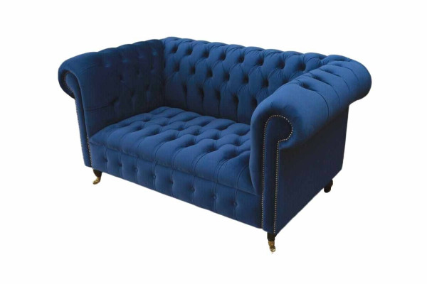 Chesterfield mobiliario de oficina Asiento sofá sofá 2 plazas Textil Azul