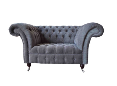 Sofá Chesterfield de 1,5 plazas, sofá tapizado de diseño, asientos acolchados, gris.