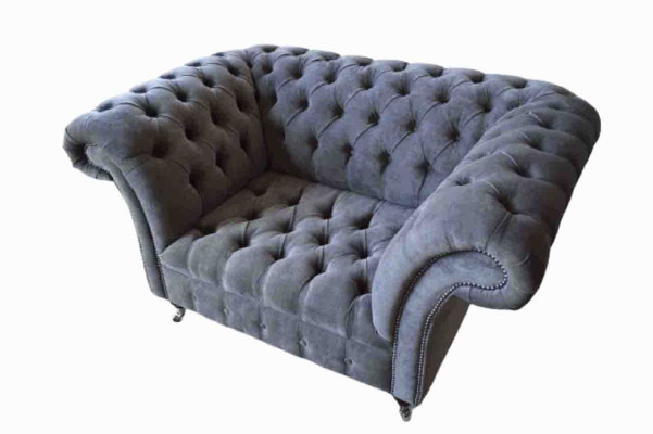 Sofá Chesterfield de 1,5 plazas, sofá tapizado de diseño, asientos acolchados, gris.