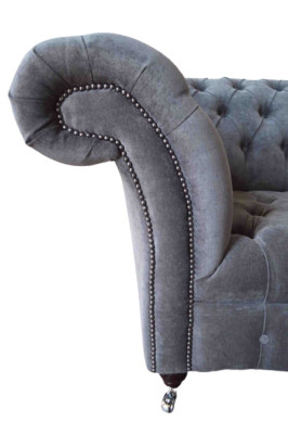 Sofá Chesterfield de 1,5 plazas, sofá tapizado de diseño, asientos acolchados, gris.