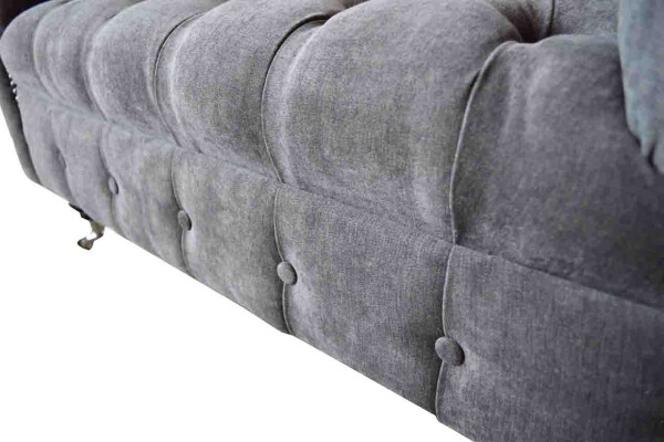 Sofá Chesterfield de 1,5 plazas, sofá tapizado de diseño, asientos acolchados, gris.