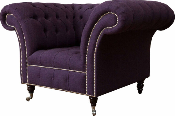 Sillón individual de lujo de diseño de un asiento en tela lila Chesterfield.