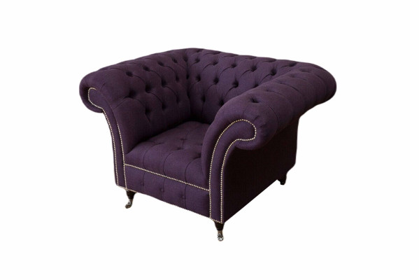 Sillón individual de lujo de diseño de un asiento en tela lila Chesterfield.