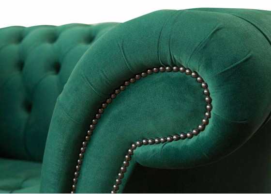 Sofá diseño Chesterfield gris sillón butaca orejero tapizado lujo textil