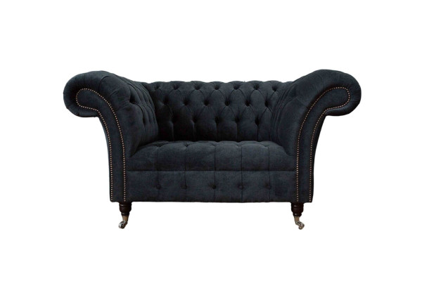 Sofá diseño Chesterfield, sillón tapizado de lujo en tela.
