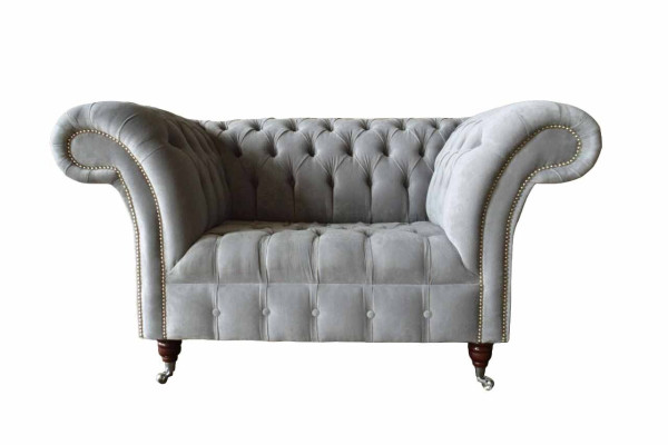 Graue Chesterfield Ohrensessel Grau Sessel Couch Stoffsofa Wohnzimmer  Sillón orejero Chesterfield gris, sillón gris, sofá de tela, sala de estar
