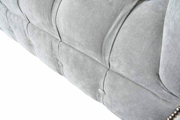 Graue Chesterfield Ohrensessel Grau Sessel Couch Stoffsofa Wohnzimmer  Sillón orejero Chesterfield gris, sillón gris, sofá de tela, sala de estar