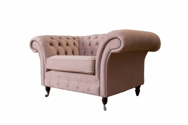 Chesterfield diseño sillón rosa tapizado tela de lujo sofá 1 plaza