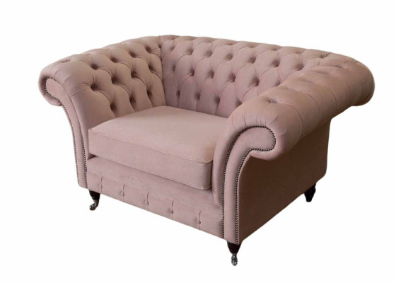 Chesterfield diseño sillón rosa tapizado tela de lujo sofá 1 plaza