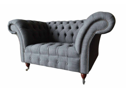 Chesterfield Diseño Sillón Gris Tapizado Textil de Lujo Sofá 1 Plaza