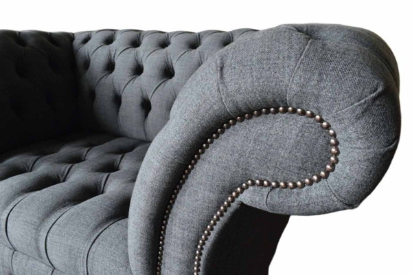 Chesterfield Diseño Sillón Gris Tapizado Textil de Lujo Sofá 1 Plaza