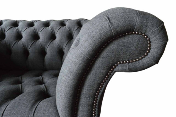 Chesterfield Diseño Sillón Gris Tapizado Textil de Lujo Sofá 1 Plaza