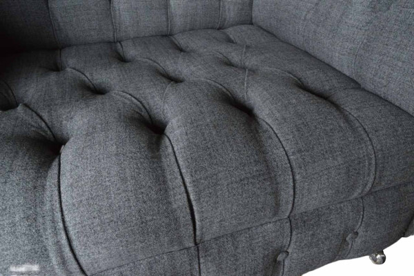 Chesterfield Diseño Sillón Gris Tapizado Textil de Lujo Sofá 1 Plaza