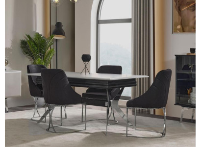 Esquina de comedor Comedor Mesa de comedor Sillas Mesa Moderna de 7 piezas Negra Extensible