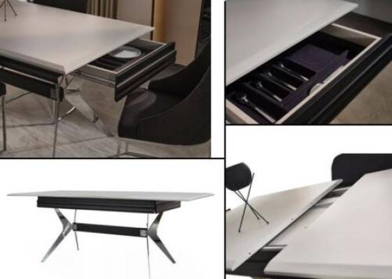 Esquina de comedor Comedor Mesa de comedor Sillas Mesa Moderna de 7 piezas Negra Extensible