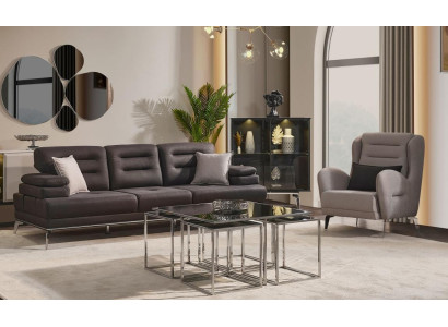 Juego de sofá de 3 plazas Conjunto de sofás Sillón Tejido Negro Moderno Set