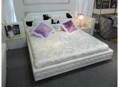 Lujo cama Chesterfield cama doble cuero genuino con pelo de potro camas blancas muebles