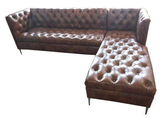 Sofá esquinero Chesterfield en forma de L de cuero de lujo, sofá de cuero para esquina.