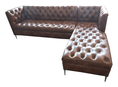 Sofá esquinero Chesterfield en forma de L de cuero de lujo, sofá de cuero para esquina.