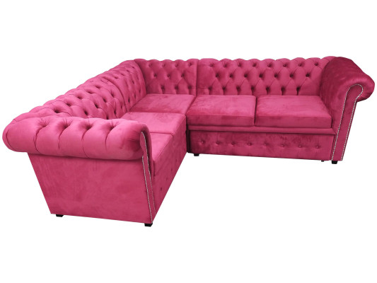 Sofá esquinero de lujo en forma de L Chesterfield sofá textil rosa sofá moderno.