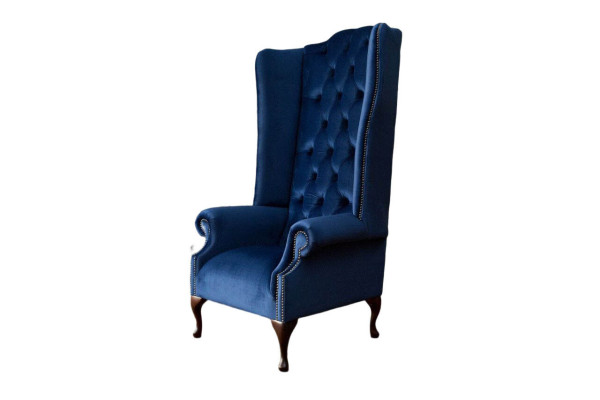 Silla Chesterfield Sofá Tela Salón Tapizado Azul Lujo Sillón de orejas