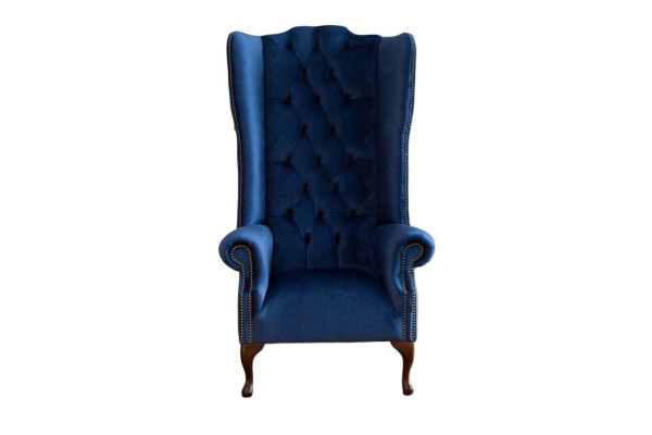Silla Chesterfield Sofá Tela Salón Tapizado Azul Lujo Sillón de orejas