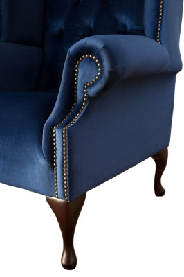 Silla Chesterfield Sofá Tela Salón Tapizado Azul Lujo Sillón de orejas