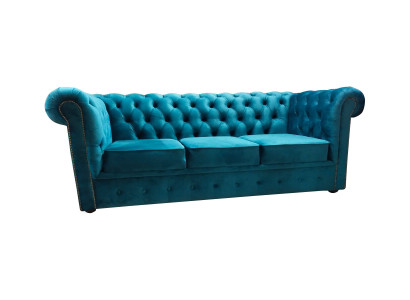 Sofá Chesterfield 3 plazas tela sillones azul sofás modernos