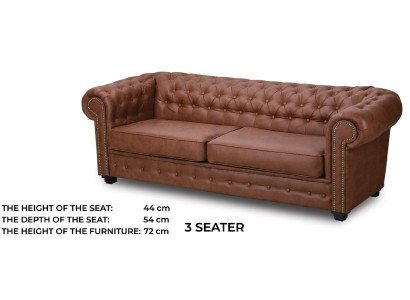 Sofá de tres plazas de tela marrón, mueble de sofá decorativo con tapicería.