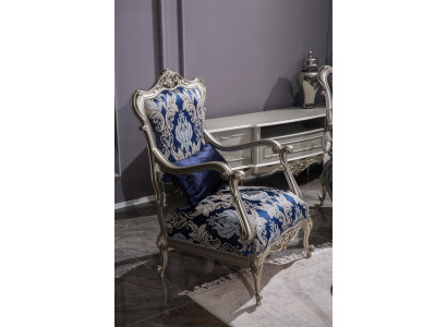 Lujo de una sola plaza, sillón tapizado, muebles azules con estampado de flores, sofá lounge barroco.