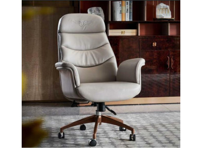 Silla de oficina beige de cuero acero inoxidable muebles de oficina lujo mobiliario nuevo